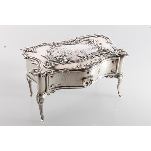 34 - Novelty silver jewellery casket in the form of a French Rococo style commode or bureau plat with pul... 