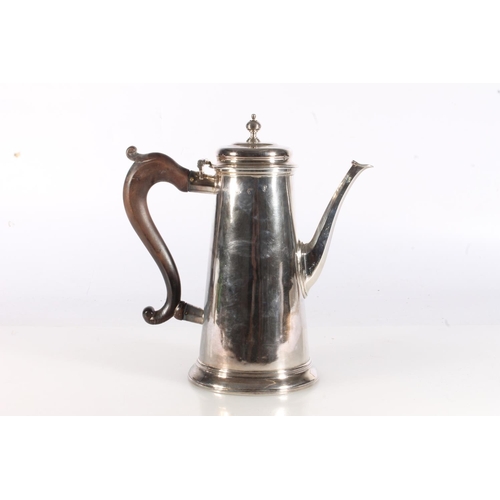 44 - George II silver hot water or coffee pot of tapering cylindrical form by Richard Bayley, London 1730... 