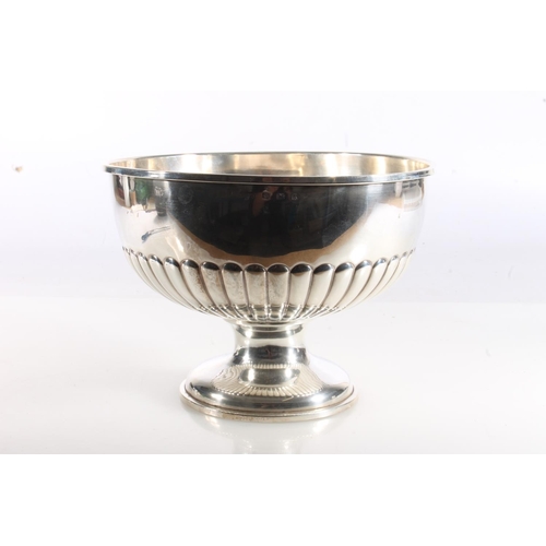 53 - George V silver hemi spherical bowl with gadrooned lower section raised on spreading circular stem, ... 