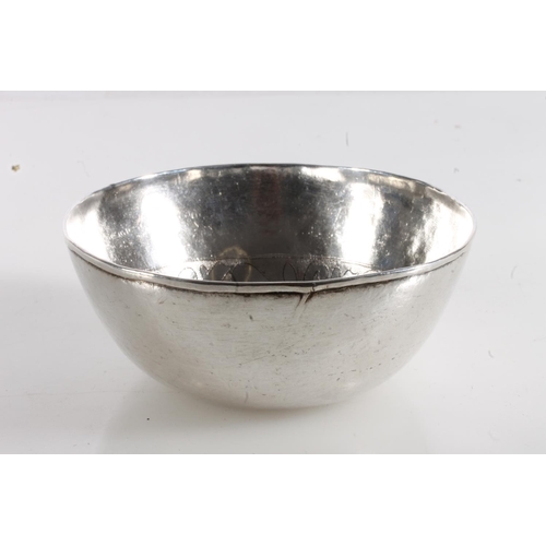 56 - Islamic silver bowl with incised designs and dated AH1345 i.e 1926, 107g.