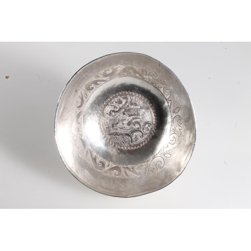 56 - Islamic silver bowl with incised designs and dated AH1345 i.e 1926, 107g.