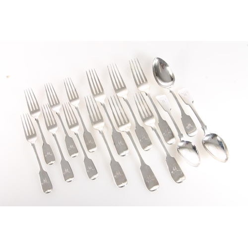 78 - Victorian silver partial suite of flatware comprising six table forks, six dessert forks and three d... 