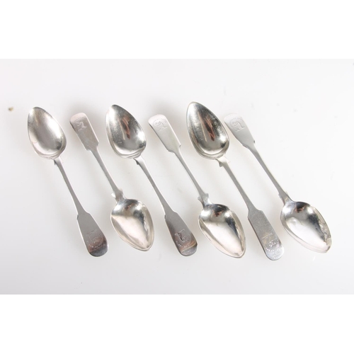 93 - Set of three Scottish Provincial silver fiddle pattern teaspoons by Alex Cameron of Dundee, and thre... 