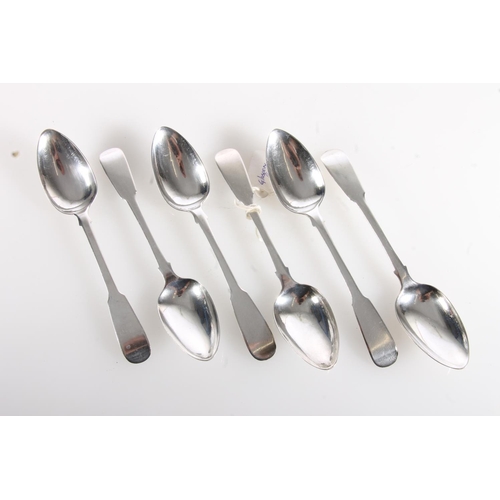 96 - Set of six silver fiddle pattern teaspoons by G Thomson, Glasgow 1827, 103g. (6)