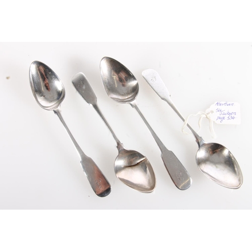 97 - Set of four Scottish Provincial silver teaspoons of fiddle pattern by Nathaniel Rae of Aberdeen, 54g... 