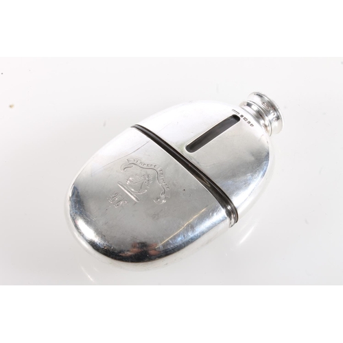 107 - Victorian silver clad clear glass oval hip flask by James Dixon & Sons Ltd, Sheffield 1881, 280g... 