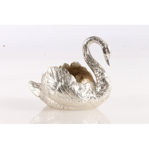 117 - Continental novelty silver table salt in the form of a swan, possibly French with Fleur de Lis mark ... 