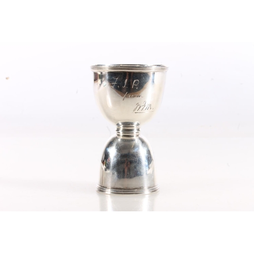 137 - Edwardian silver double and single shot measure of hourglass form, makers mark rubbed '..W&TE', Lond... 