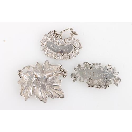 142 - Pair of Victorian silver decanter labels of leaf form for Sherry and Port by Hilliard & Thomason, Bi... 