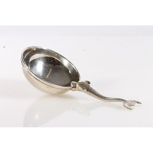 145 - George V novelty silver wine taster spoon with hemi spherical bowl and dolphin or fish handle, by Br... 