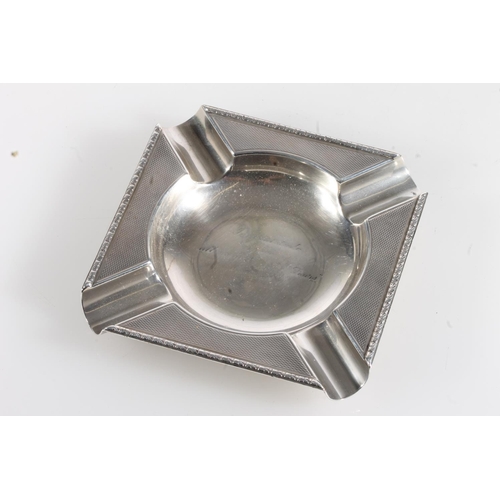 146 - Art Deco silver ashtray of square design with canted corners and engine turned decoration by Asprey ... 