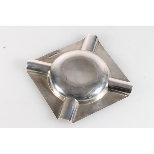 146 - Art Deco silver ashtray of square design with canted corners and engine turned decoration by Asprey ... 