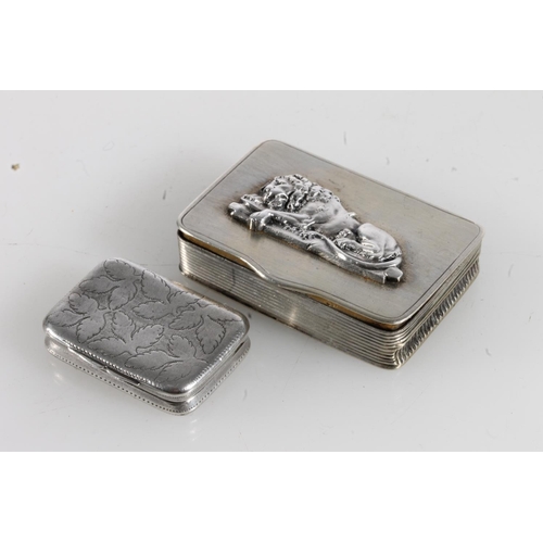 147 - Continental 800 grade silver vesta box, the top with relief lion of Lucerne design, and a George III... 