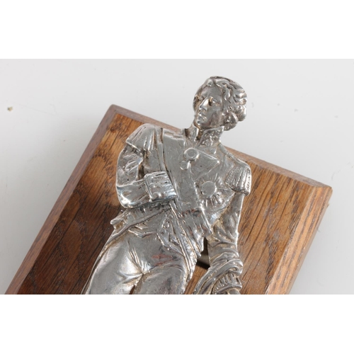 151 - Victorian silver desk clip paper weight in the form of Field Marshall Wellington mounted on oak plin... 