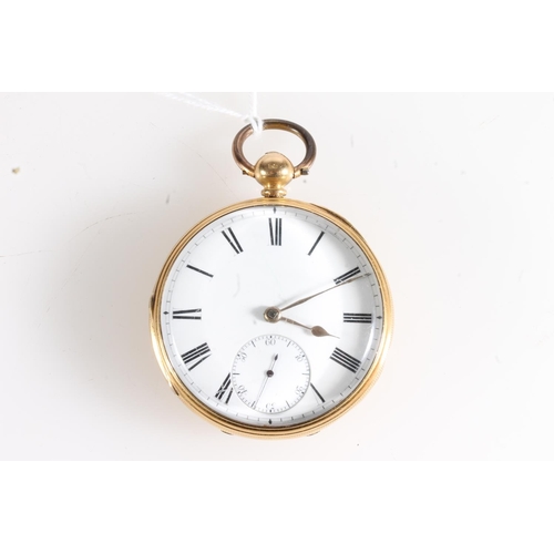 1 - 18ct gold cased open faced key wound pocket watch, the white enamel dial with Roman numeral chapter ... 