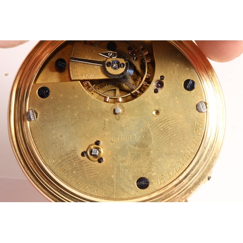 4 - 18ct gold cased half hunter keyless pocket watch, the white enamel dial with Roman numeral chapter r... 