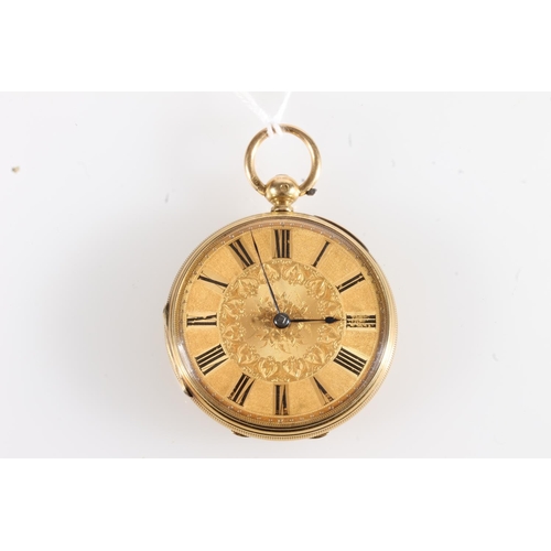 6 - 18ct gold cased open faced key wound pocket watch, the engraved gold dial with Roman numeral chapter... 