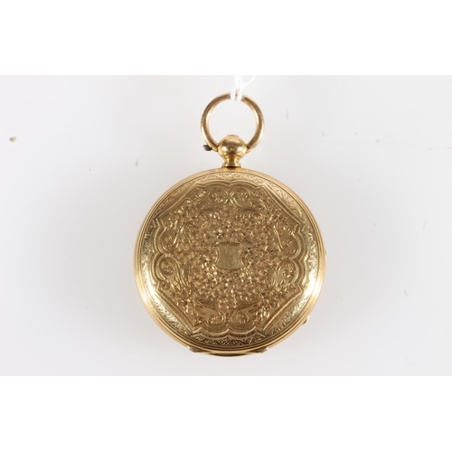 6 - 18ct gold cased open faced key wound pocket watch, the engraved gold dial with Roman numeral chapter... 