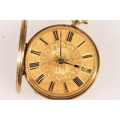 6 - 18ct gold cased open faced key wound pocket watch, the engraved gold dial with Roman numeral chapter... 