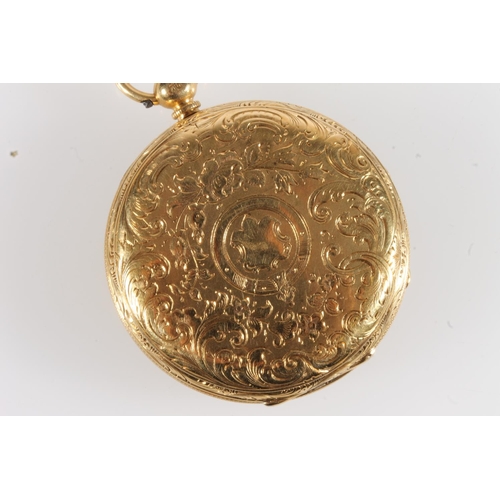 7 - 18ct gold cased open faced key wound pocket watch, the engraved gold dial with Roman numeral chapter... 