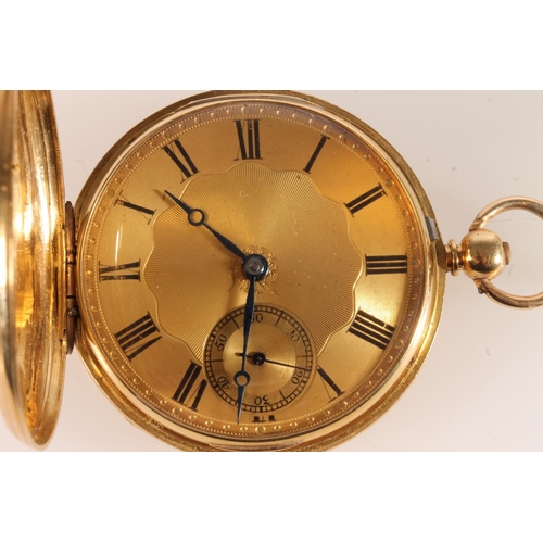 8 - 18ct gold cased hunter key wound pocket watch, the engraved gold dial with Roman numeral chapter rin... 