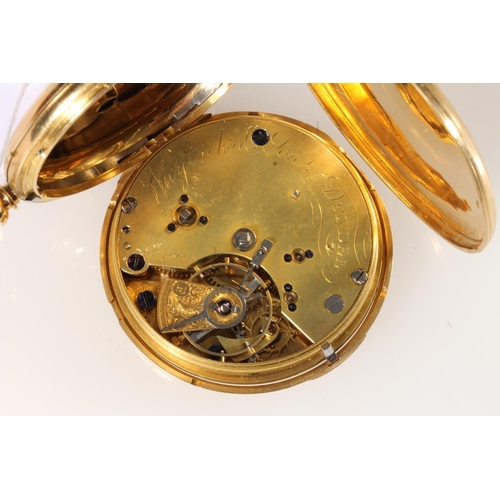 8 - 18ct gold cased hunter key wound pocket watch, the engraved gold dial with Roman numeral chapter rin... 