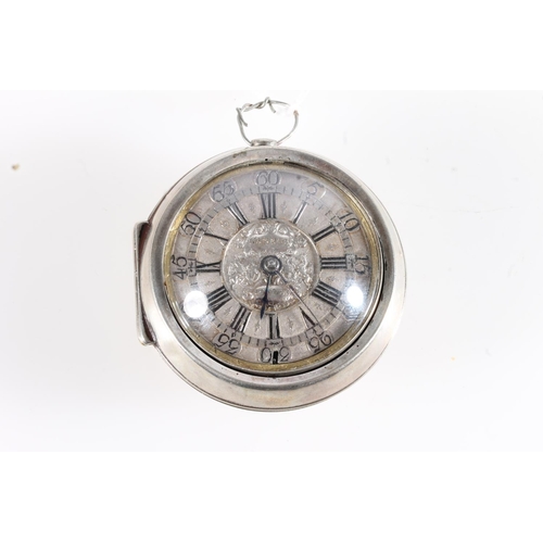 10 - Antique pair case pocket watch by Gammon of London, the silver dial with Roman numeral chapter ring ... 