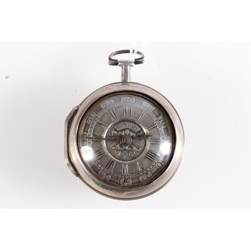 11 - Antique pair case pocket watch by A Wright of London, the silver dial with Roman numeral chapter rin... 