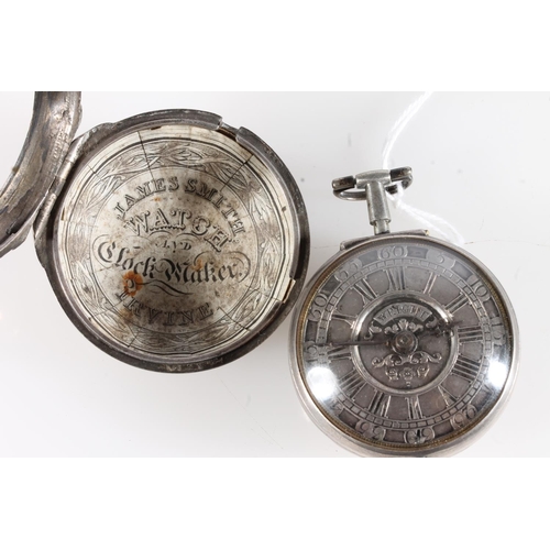 11 - Antique pair case pocket watch by A Wright of London, the silver dial with Roman numeral chapter rin... 