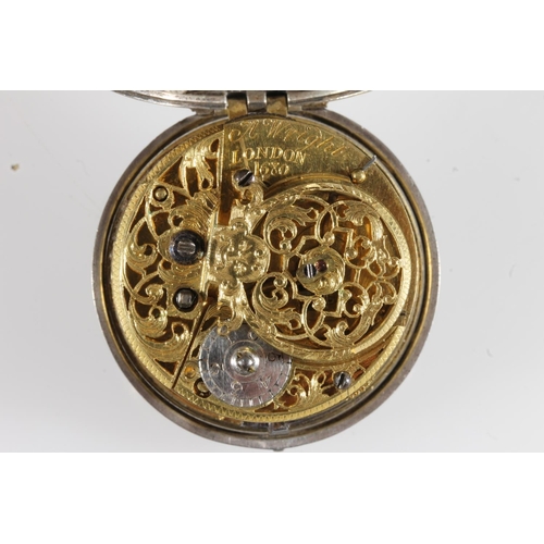 11 - Antique pair case pocket watch by A Wright of London, the silver dial with Roman numeral chapter rin... 