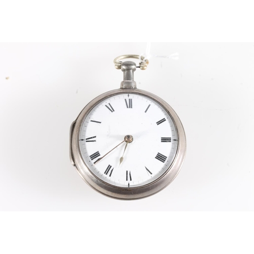 12 - Edward Tompion of London, an antique silver pair case pocket watch, the white enamel dial with Roman... 