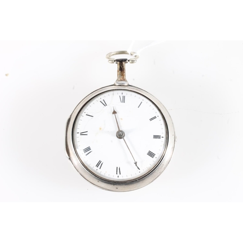 13 - William Graham of London, an antique silver pair case pocket watch, the white enamel dial with Roman... 