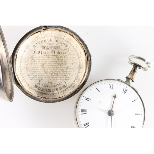 13 - William Graham of London, an antique silver pair case pocket watch, the white enamel dial with Roman... 