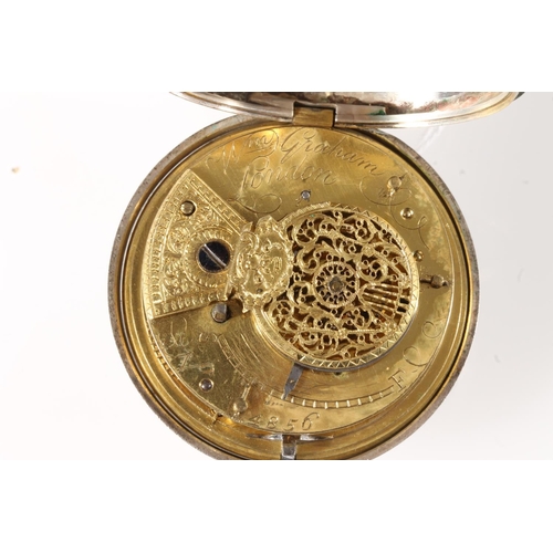 13 - William Graham of London, an antique silver pair case pocket watch, the white enamel dial with Roman... 