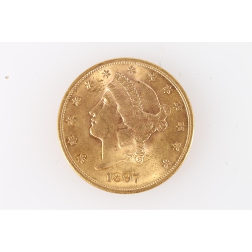 207 - UNITED STATES OF AMERICA USA gold double eagle twenty dollar $20 coin 1897, AUNC.