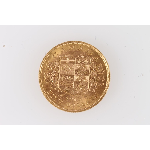 209 - CANADA King George V (1910-1935) gold five dollar $5 coin 1913.