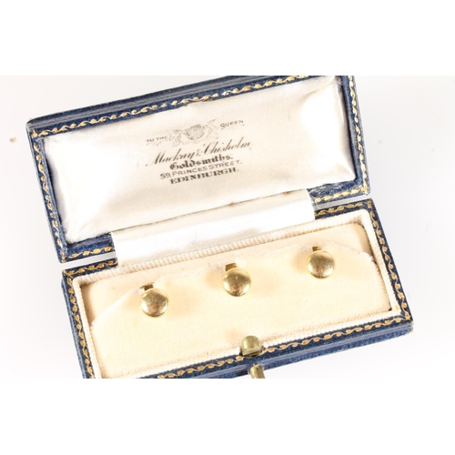 173 - Three 18ct gold studs by 'A&W', 3.2g, held in Mackay and Chisholm box.