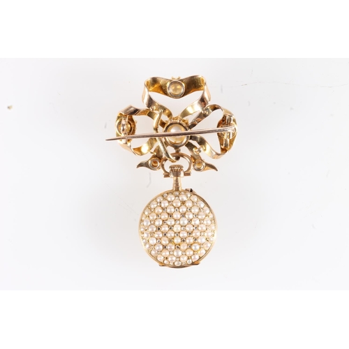 177 - French yellow metal, diamond and seed pearl nurse's watch by Le Coultre Et Cie, with matched unmarke... 