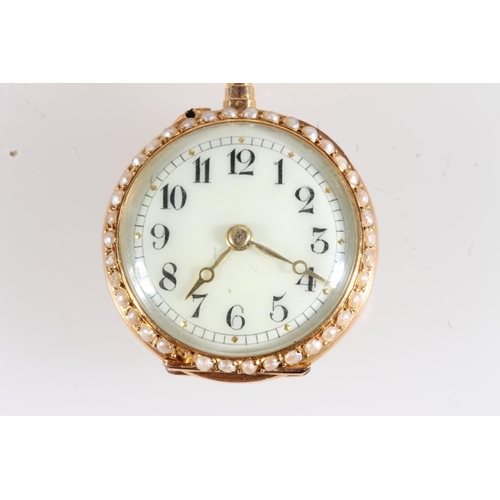 177 - French yellow metal, diamond and seed pearl nurse's watch by Le Coultre Et Cie, with matched unmarke... 