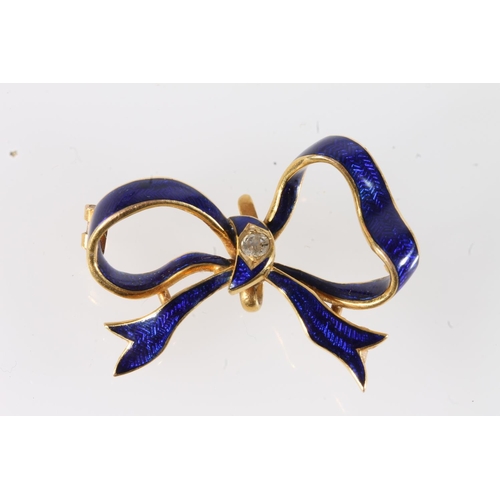 184 - Unmarked yellow metal and blue enamel nurse's watch brooch in the form of a box with diamond to the ... 