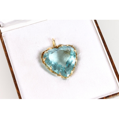 186 - Modernist 18ct gold mounted aquamarine pendant of heart form, hallmarks for maker 'HB' Birmingham 19... 