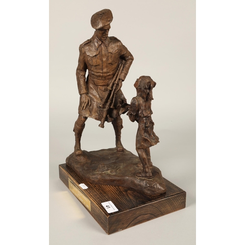 41 - 51st Highland Division Memorial 1994 bronzed figure on wooden base