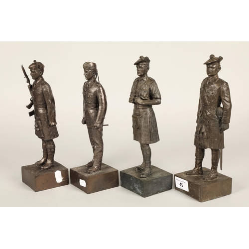 45 - Four bronzed figurines of military Scotsmen(4)