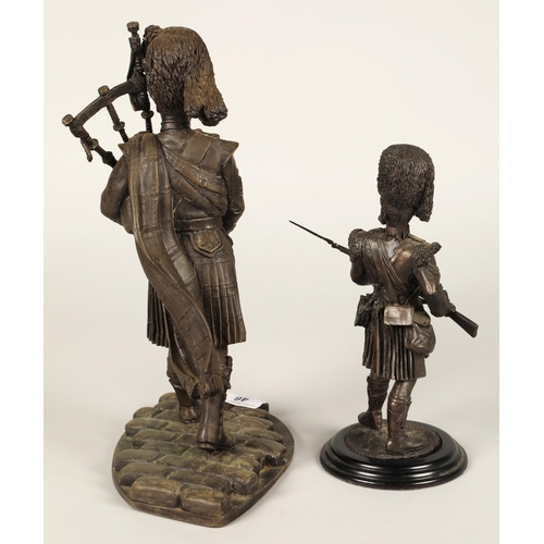 46 - Bronzed figure Pipe Major by Mackie, and a smaller by Ballantynes(2)