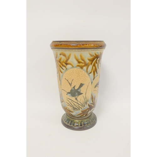 89 - Florence Barlow for Doulton Lambeth, glazed stoneware flared vase circa 1890, decorated with relief ... 