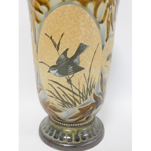 89 - Florence Barlow for Doulton Lambeth, glazed stoneware flared vase circa 1890, decorated with relief ... 