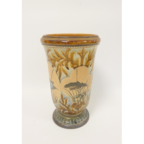 89 - Florence Barlow for Doulton Lambeth, glazed stoneware flared vase circa 1890, decorated with relief ... 