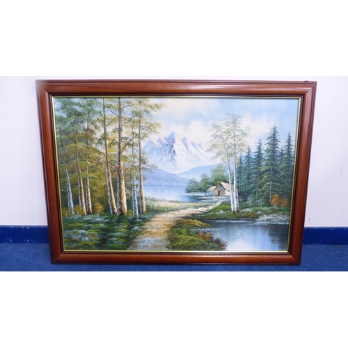 1 - Three modern framed contemporary landscape oils and another.  (4)