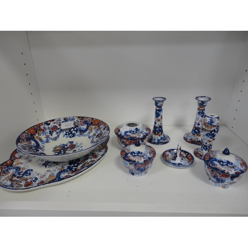 101 - Four shelves of sundry ceramics, glass and tea china to include part dressing set, Royal Worcester E... 