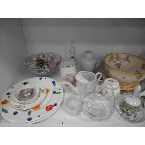 101 - Four shelves of sundry ceramics, glass and tea china to include part dressing set, Royal Worcester E... 